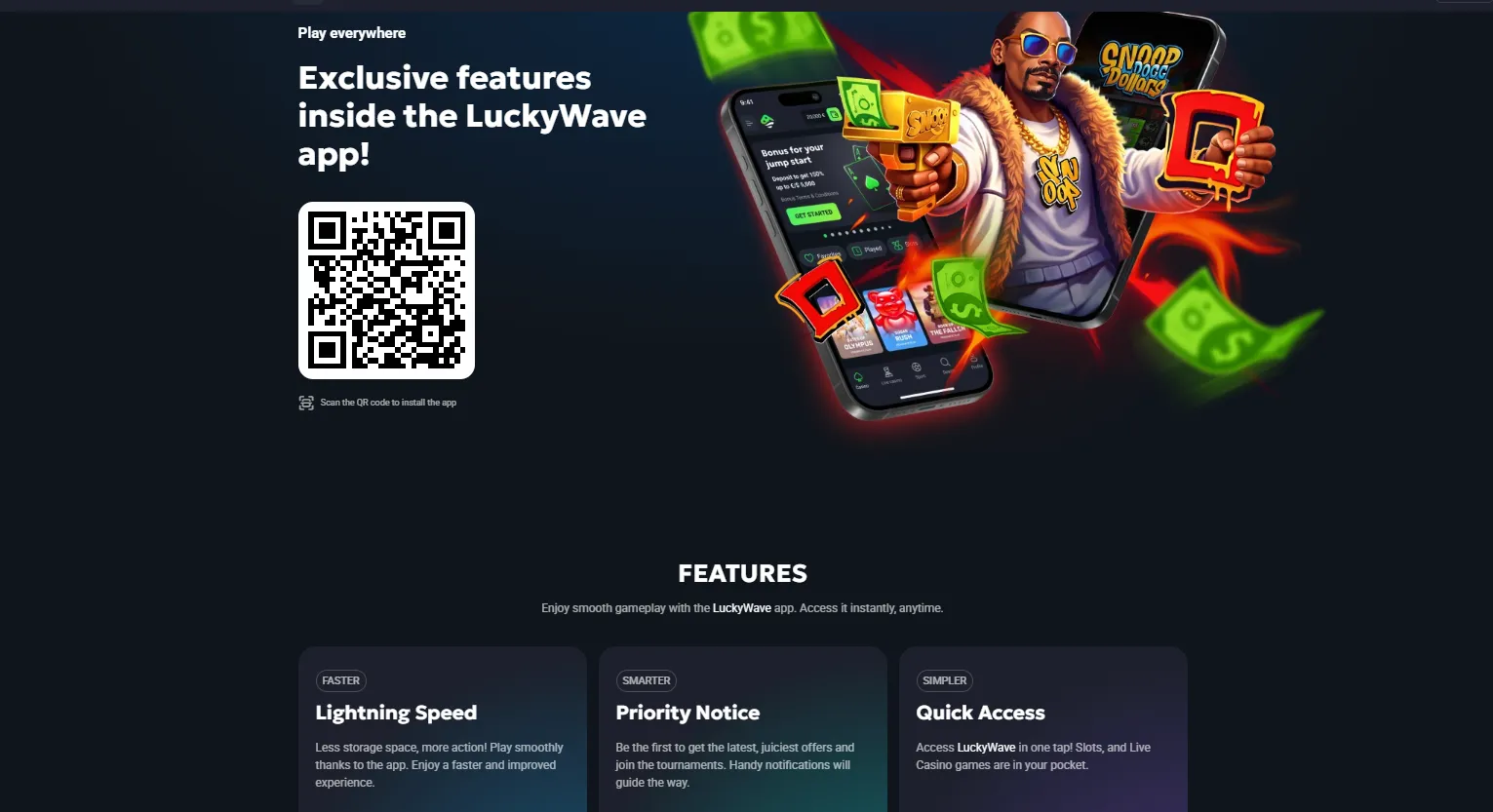 LuckyWave mobile website and official install-app interface